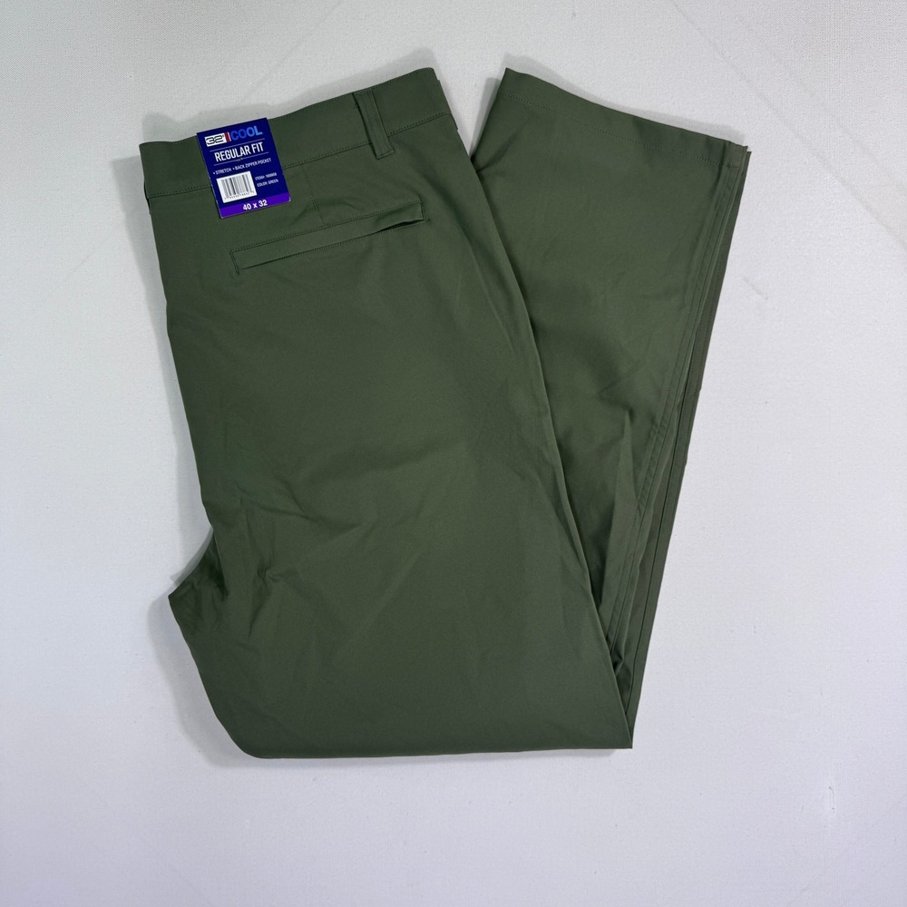 32 Degrees Cool Mens Regular Fit Stretch Performance Pants Green 40x32 (40x31)